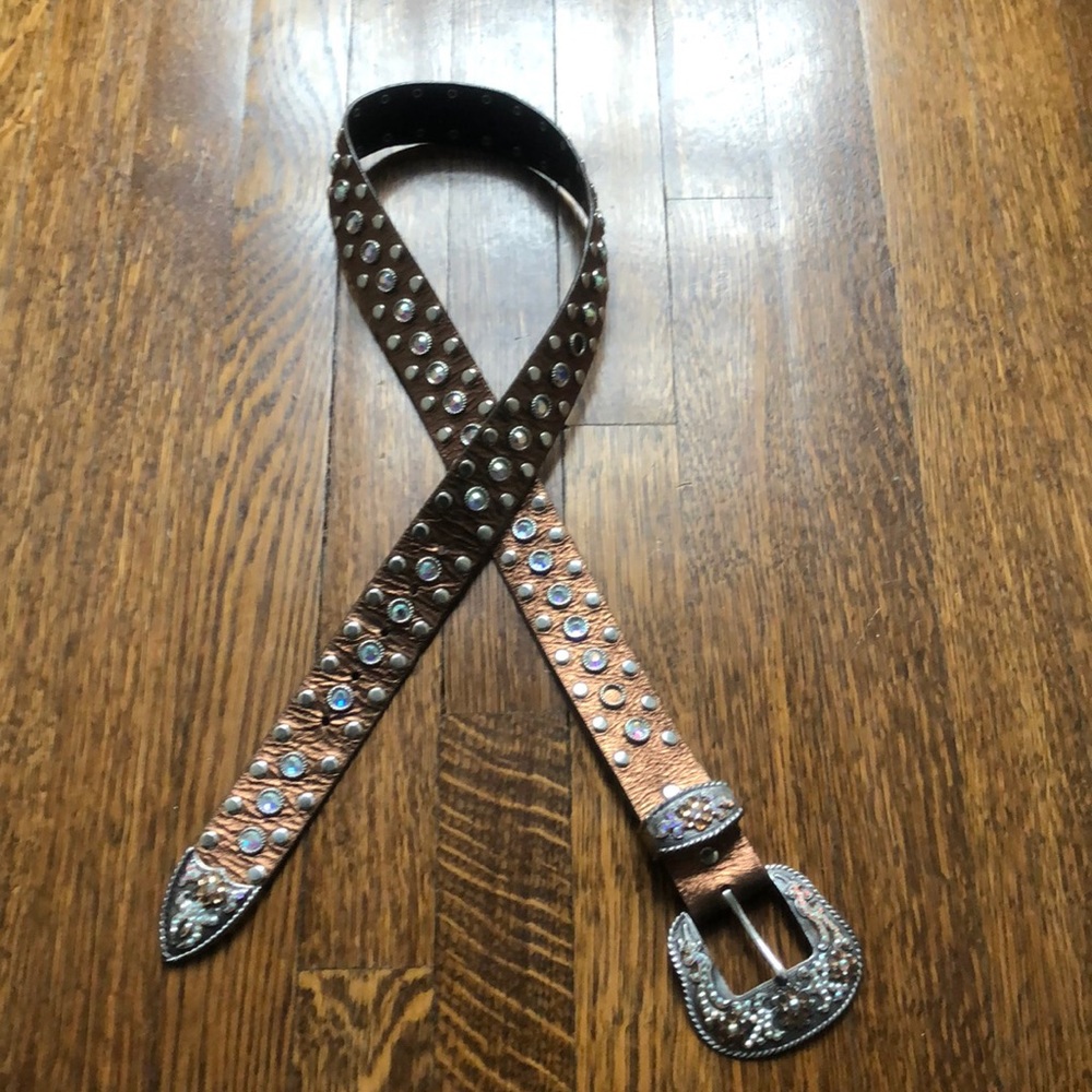 Brown metallic rhinestone belt